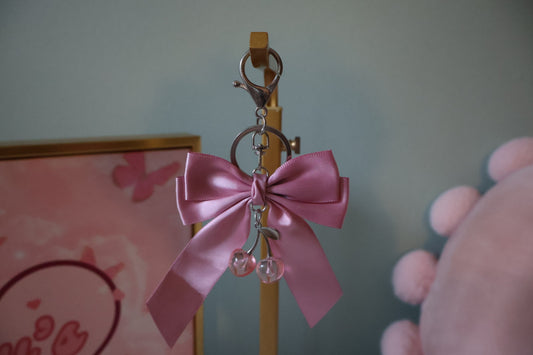 Pink Bow/Cherry Charm (Silver)